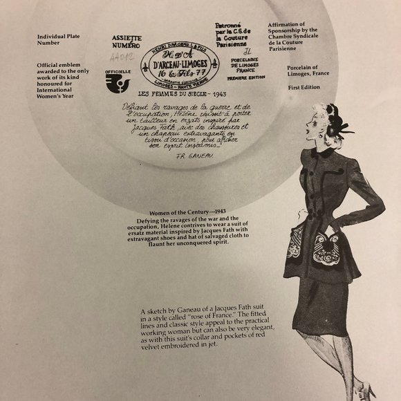 1943 Ganeau's Women of the Century Porcelian COA - Picture 6 of 8